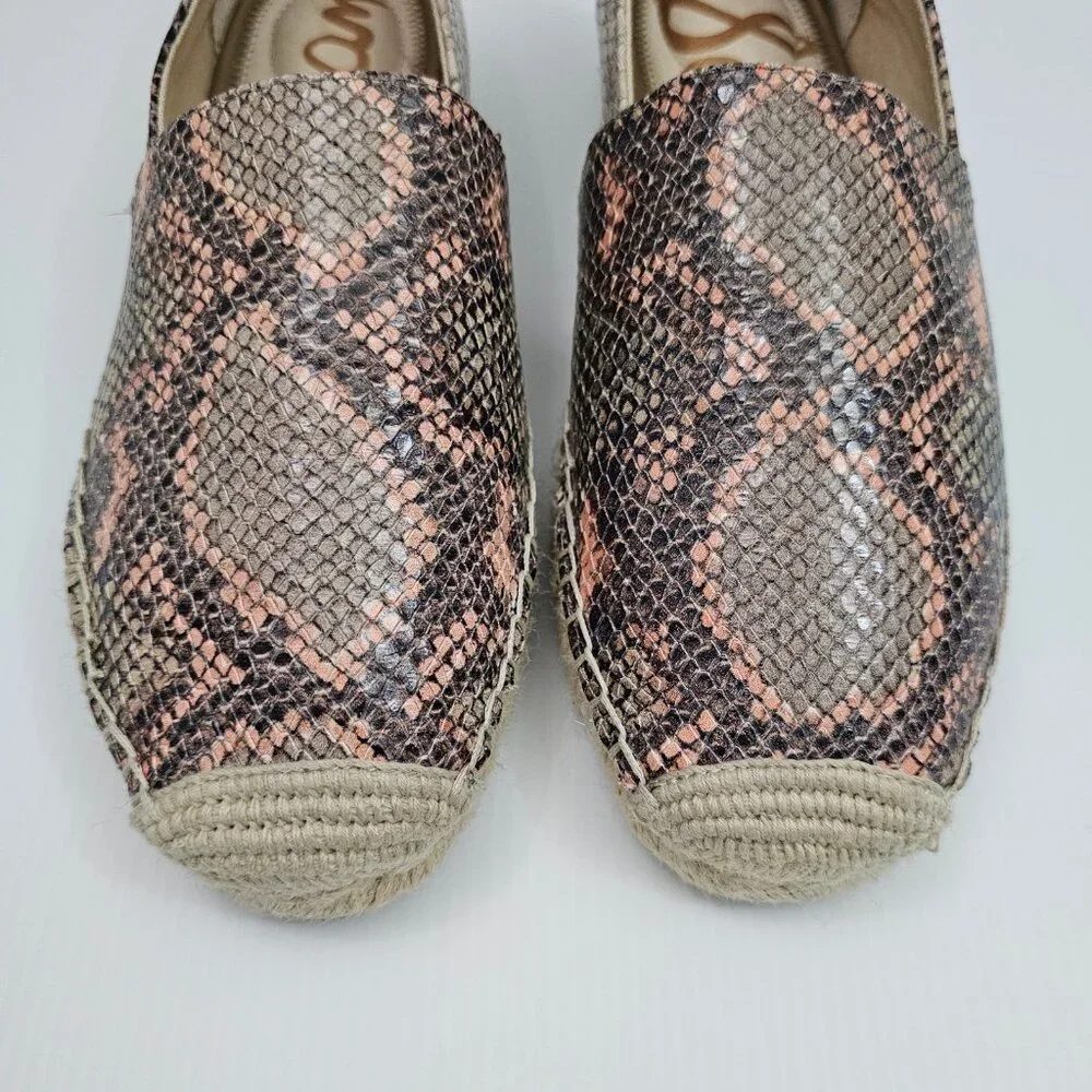 NEW Sam Edelman Khloe Espadrille Flat Womens 8 Peach Snake Print Leather Slip On